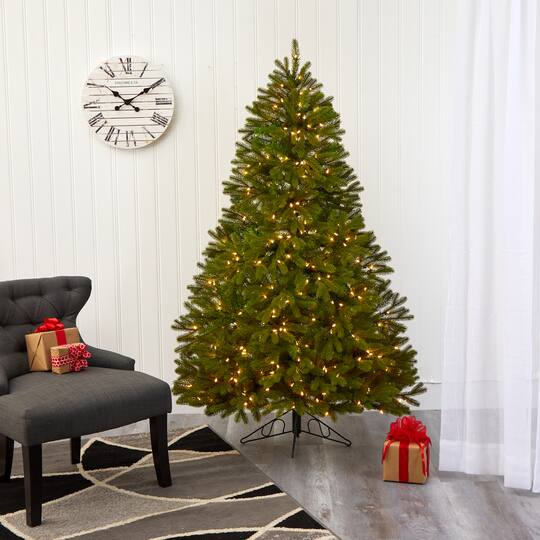 6ft. Pre-Lit Cambridge Spruce Flat Back Artificial Christmas Tree, Warm White LED Lights